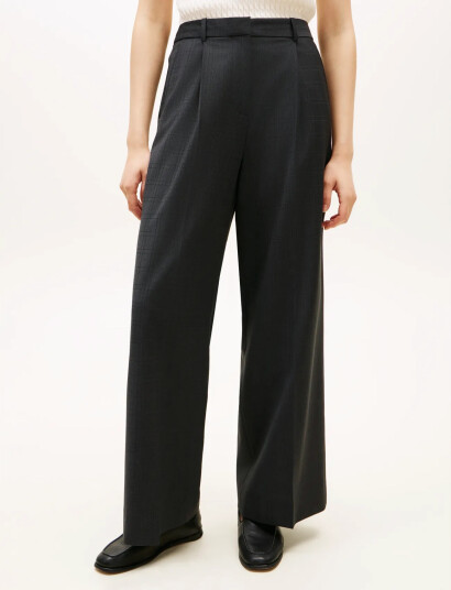 Tommy Hilfiger Wool Blend Check Hw Wideleg Pant Grey 34 Tommy Hilfiger Wool Blend Check Hw Wideleg Pant Grey 34