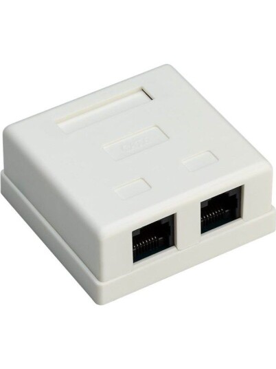 2-port RJ45 surface mount installation box CAT 6 UTP white