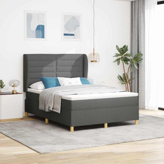  Box Spring Seng med Madrass Mørk Grå 160x200 cm Stoff