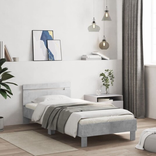  Sengeramme med hodegavl betonggrå 100x200 cm konstruert tre 8721012238794