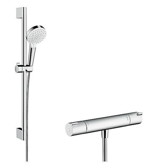 Hansgrohe Ecostat 1001 CL dusjpakke Med Crometta Vario dusjsett, Hvit/Krom Hansgrohe Ecostat 1001 CL dusjpakke Med Crometta Vario dusjsett, Hvit/Krom