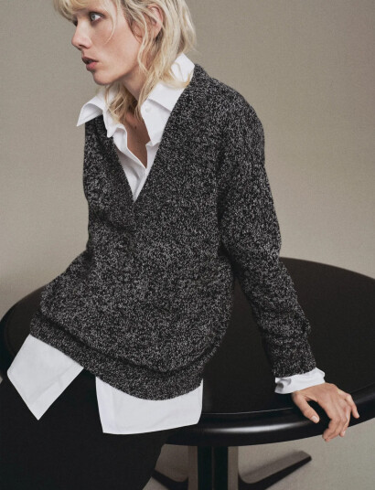 Mango Speckled V Neck Sweater Multi/patterned M