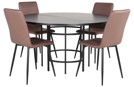 Venture Design Copenhagen & Windu spisegruppe Brun/svart 4 stoler & bord 140 cm