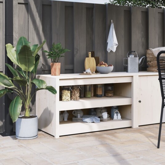 Utekjøkkenskap hvit 106x55x64 cm heltre furu 8720845433529