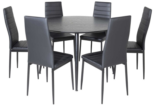Venture Design Dipp & Slim highback spisegruppe Svart/svart 6 st stoler & bord 115 cm