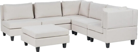 Modulsoffa med fotpall Beliani Unstad Beige/svart Vänstervänd Beige Black