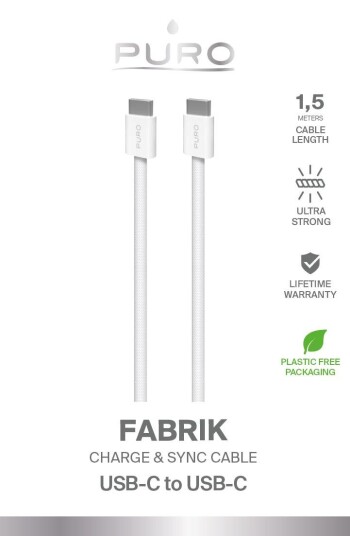 PURO Braided Cable FABK4 USB-C to USB-C, 1.5m 60W 480mbps, white