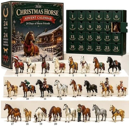 Julehest adventskalender 2026 24 dager med hestevenner juleminner 3D hestepynt nedtelling til jul gave til hesteelskere familie