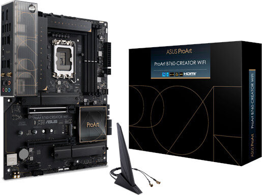 Asus Proart B760-Creator Wifi - Hovedkort - Atx - Lga1700-Sokkel - B760 Chipset - Usb-C 3.2 Gen2, Usb 3.2 Gen 1, Usb-C 3.2 Gen 2X2 - Gigabit Lan, 2.5 Gigabit Lan, Wi-Fi 6, Bluetooth - Innbygd Grafikk (Cpu Kreves) - Hd-Lyd (8-Kanalers)