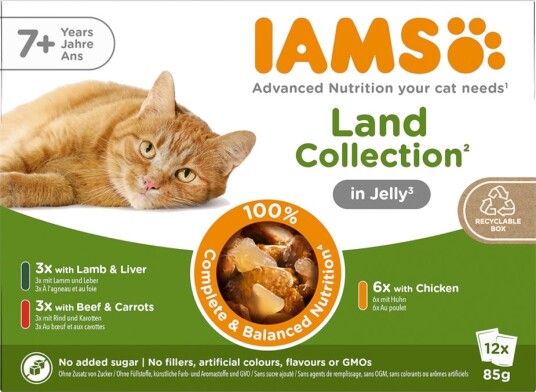 Iams Våtfôr Senior Advanced Nutrition 7+ Land Collection I Gelé Sparepakke 3 Smaker 24 X 85 G