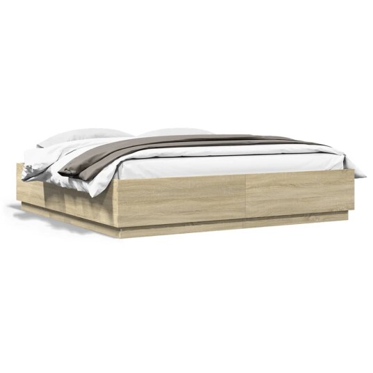 Sengeramme med LED-lys sonoma eik 180x200 cm konstruert tre 8721012273276