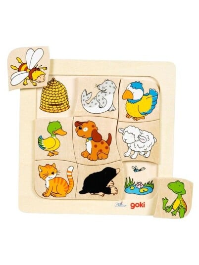 Goki Wooden Jigsaw Puzzle Who Lives Where? Tre