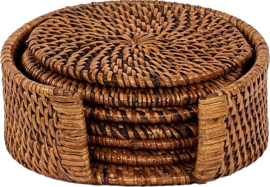 ZicZac Rattan glassbrikke 6 stk i stativ brun ZicZac Rattan glassbrikke 6 stk i stativ brun