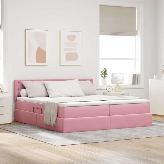 LED lagringseng med madrass Rosa 200 x 200 cm Fløyel LED lagringseng med madrass Rosa 200 x 200 cm Fløyel