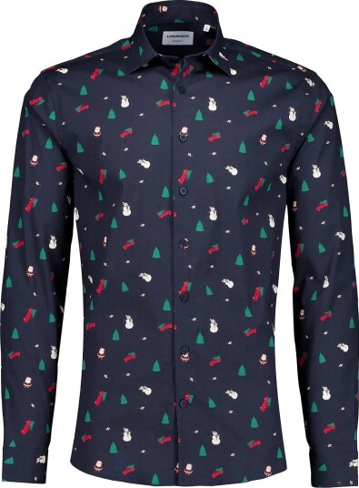 Lindbergh Aop Christmas Shirt L/S NAVY L