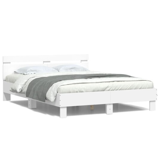 vidaXL Sengeramme med sengegavl og LED hvit 150x200 cm 8721012247567