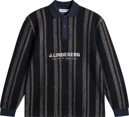 J. Lindeberg Bergman Jacquard Oversize Polo   Black   S