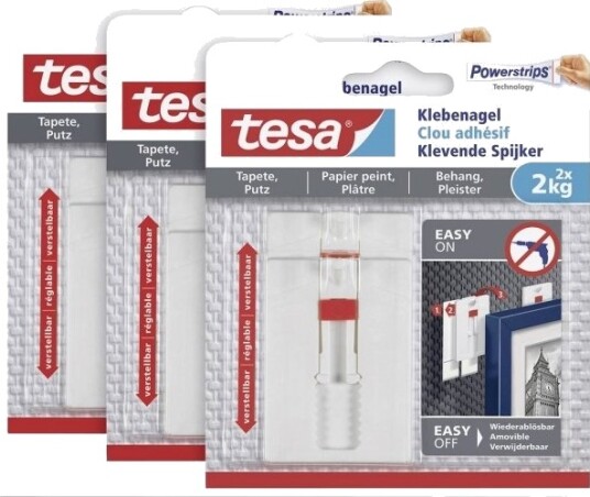 Tesa Justerbar Klebespiker For Tapet Og Puss Hvit 6 Stk 77777