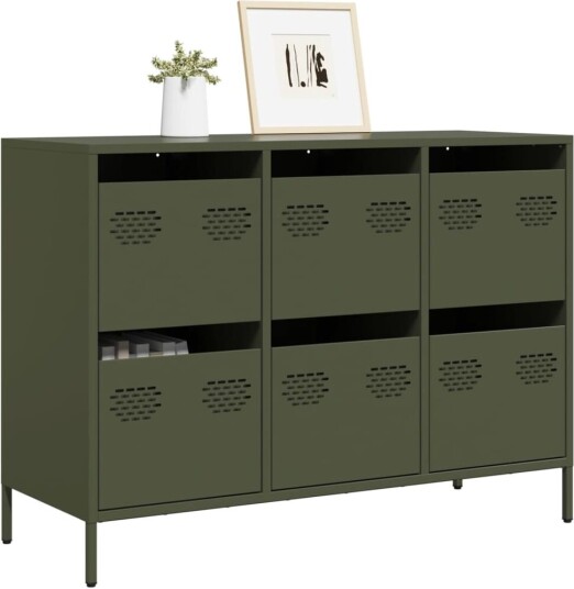 Skjenk olivengrønn 101,5x39x73,5 cm kaldvalset stål 8721102930232