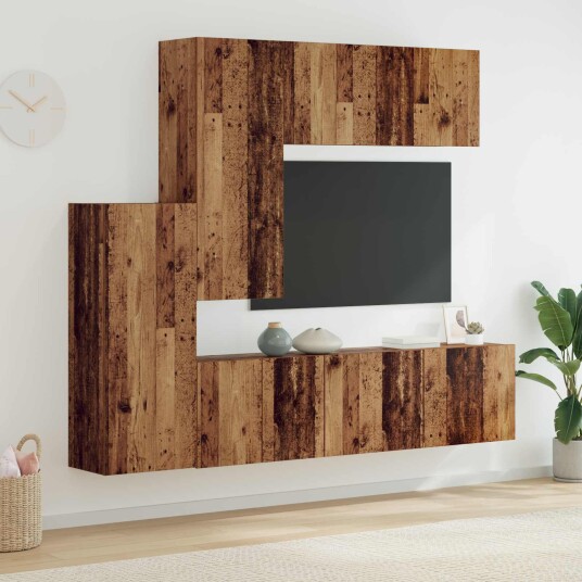 TV Vegg enhet Veggmontert 5 pcs Gamle tre Konstruert tre TV Vegg enhet Veggmontert 5 pcs Gamle tre Konstruert tre