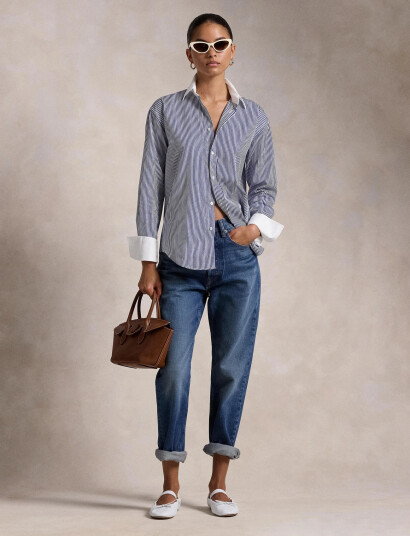 Polo Ralph Lauren Extended-Cuff Striped Cotton Shirt - Blue - 32 Polo Ralph Lauren Extended-Cuff Striped Cotton Shirt - Blue - 32