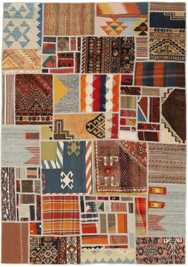 Håndknyttet. Opphav: Persia / Iran Kelim Patchwork Teppe 140x200