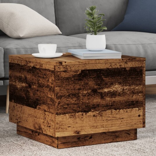 Salongbord med LED-lys gammelt tre 50x50x40 cm 8721158447074