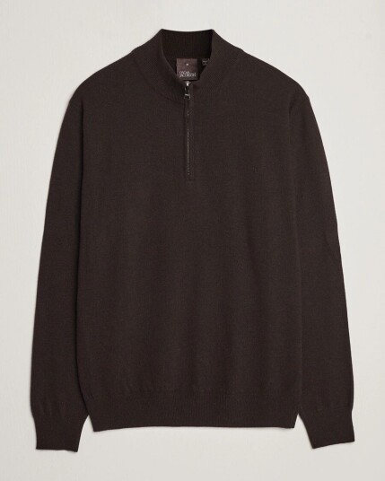 Oscar Jacobson Patton Wool/Cashmere Half Zip Brown Oscar Jacobson Patton Wool/Cashmere Half Zip Brown