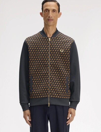 Fred Perry Geometric Track Jacket Grey L Fred Perry Geometric Track Jacket Grey L