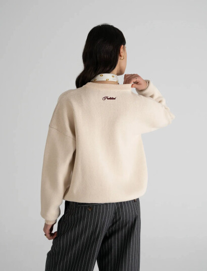 Prohibited Initial Knit Sweater - Cream - XXL