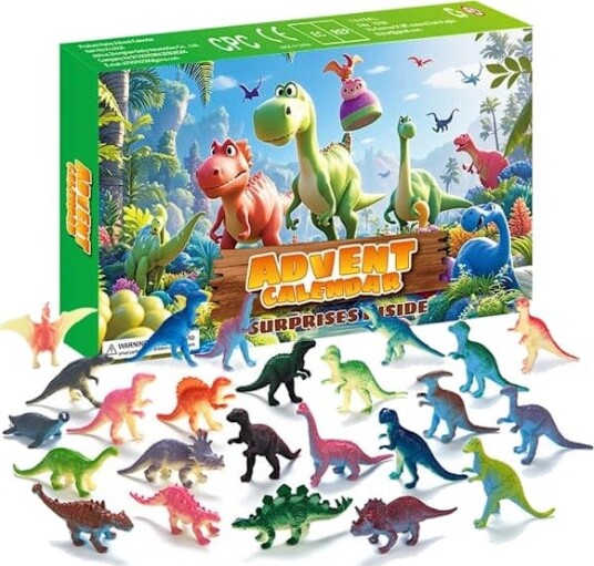 Jule Dinosaur Adventskalender 2025   24 Dager Skrapelodd Nedtellingskalender med Overraskelses Dino Leker Interaktivt Partyspill for Barn