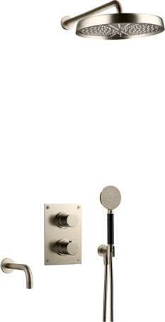 Tapwell ARM7368 ED2 Takdusj - Komplett trykk- og termostatstyrt innbyggingssystem med hånddusj badekarstut og taksil -Brushed Nickel