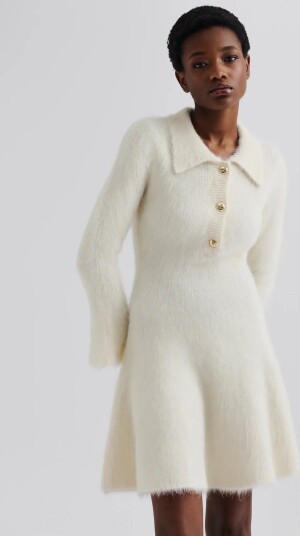 Malina Emelise Aplaca Blend Knitted Mini Dress   Cream   L
