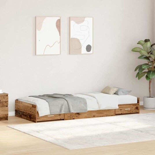Sengestamme med skuff Gamle tre 100 x 200 cm Konstruert tre Sengestamme med skuff Gamle tre 100 x 200 cm Konstruert tre
