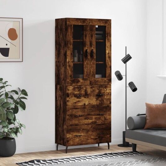 Highboard røkt eik 69,5x34x180 cm konstruert tre Highboard røkt eik 69,5x34x180 cm konstruert tre