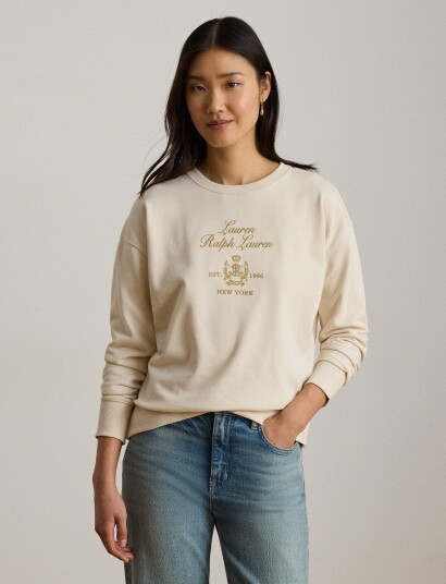 Lauren Ralph Lauren Embroidered Crest French Terry Pullover Cream XL
