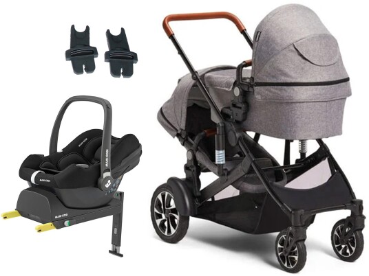 Beemoo Maxi 4 Twin Syskonvogn Inkl. Maxi-Cosi CabrioFix Babybilstol & Base Grey