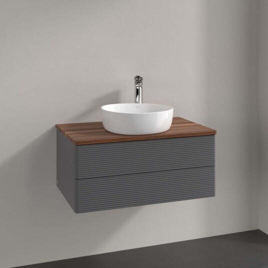 Villeroy & Boch Antao Servantskap med 2 skuffer 80x50x36 cm u/lys Antrasitt/Valnøtt Villeroy & Boch Antao Servantskap med 2 skuffer 80x50x36 cm u/lys Antrasitt/Valnøtt