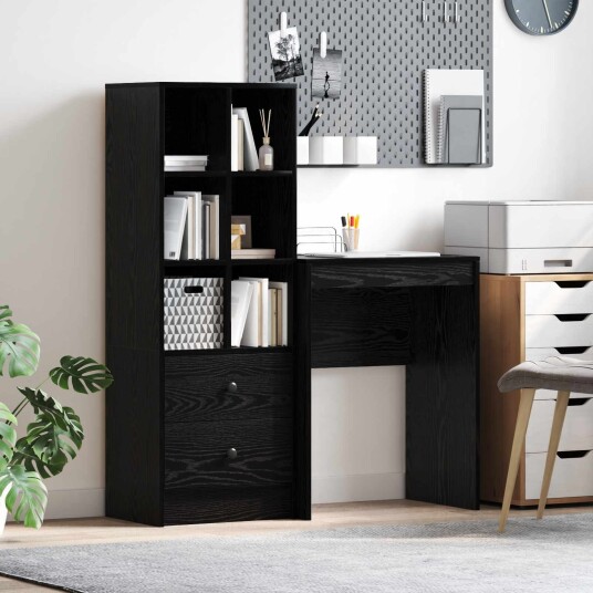 Skrivebord med lagring 2 pcs Svart eik 45,5 x 34 x 127 cm Skrivebord med lagring 2 pcs Svart eik 45,5 x 34 x 127 cm