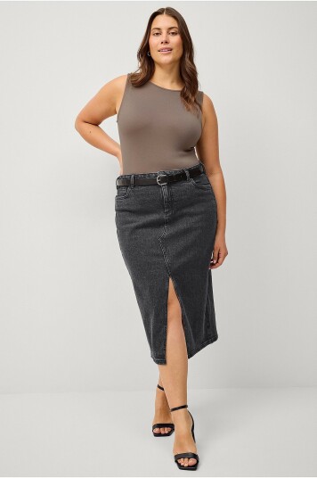 Zizzi Skjørt jLiva Midi Skirt Grå