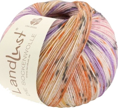Lana Grossa Landlust Sockenwolle Garn 513 Ecru Rosa Violet Brunorange Aprikos Mørkegrå