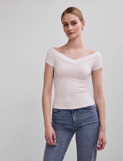 Pieces Pcmaliva Ss Off Shoulder V Neck Top Noos Cream L