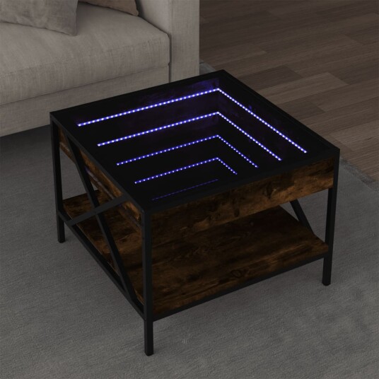 Salongbord med Infinity LED røkt eik 50x50x38 cm 847699