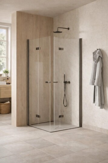 NEW SOLEO Dusjhjørne med foldedører | Børstet Gunmetal 70x100x195