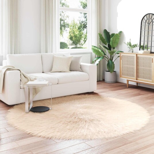 Faux Skinnmatte Tafalla Beige Ø 200 cm Polyester