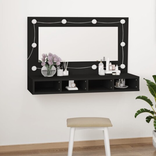 Speilskap med LED svart 90x31,5x62 cm 8720845921132 Speilskap med LED svart 90x31,5x62 cm 8720845921132