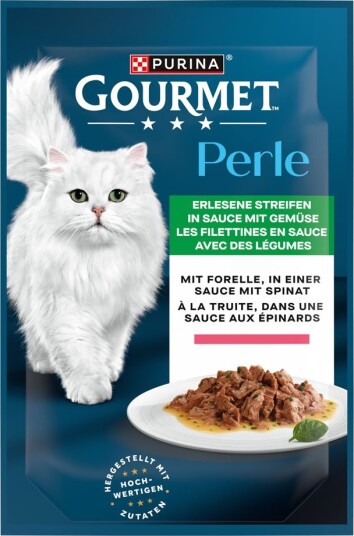 Gourmet våtfôr Opptil 26 på kjøpet Perle våtfôr til katt Ørret & Spinat + 26 på kjøpet 104 x 85 g