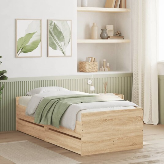 vidaXL Sengeramme med skuffer sonoma eik 75x190 cm 8721012245761