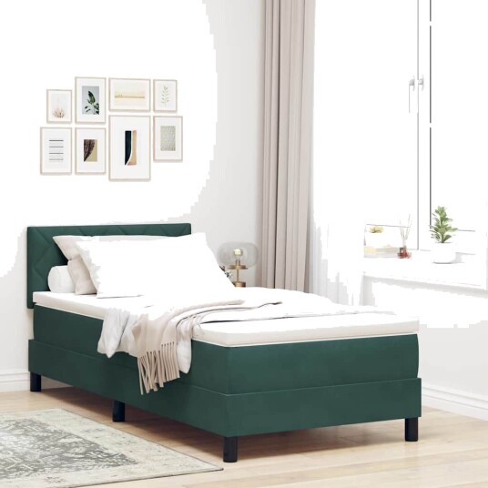 Box Spring Seng med Madrass og LED Mørkegrønn 100x200 cm Fløyel