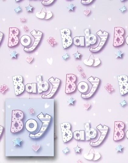 2 stk Baby Boy Fugl Gavepapir med 2 stk Navnelapper 50x70cm